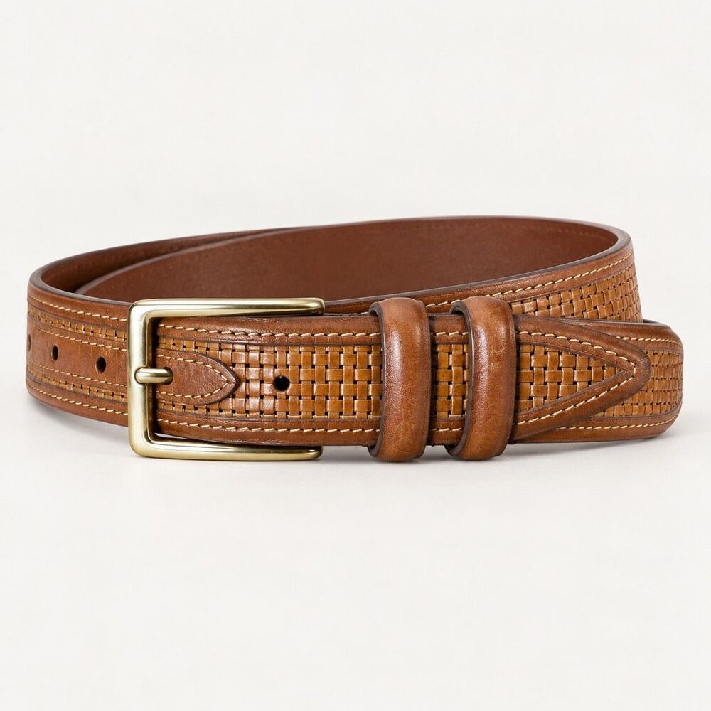 Allen Edmonds Triple Braid Inlay Belt Dress Men’s Size 44 Tan Brown 28090